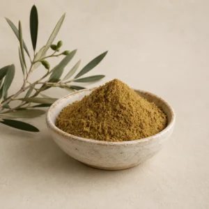 Premium Fine Ground Cumin in a handcrafted ceramic bowl with a subtle olive branch on a warm neutral background.