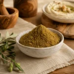 Premium Fine Ground Cumin in a handcrafted ceramic bowl styled in a refined Levantine kitchen setting with natural wood textures and soft daylight.