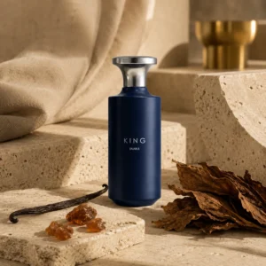 Assaf King Enable Eau de Parfum for Men 150ml displayed on layered travertine and limestone surfaces with warm neutral tones and refined architectural details.