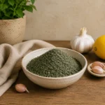 Fine Molokhia 350g showcased in a traditional Levantine preparation scene with the original molokhia bowl preserved unchanged, garlic and lemon elements, and refined culinary atmosphere.
