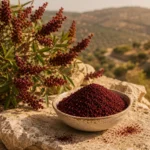 Authentic Jordanian sumac with wild sumac berries growing in the hills of northern Jordan