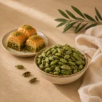 Premium Large Green Cardamom Pods 200g with traditional pistachio baklava
