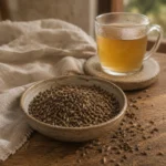 4. Jordanian caraway seeds with warm caraway infusion in a traditional Levant-inspired hospitality setting.