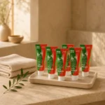 VESCA New Forte Cream 6 Pack Bundle featured in a refined luxury skincare ritual with ceramic tray, premium towel and warm natural stone